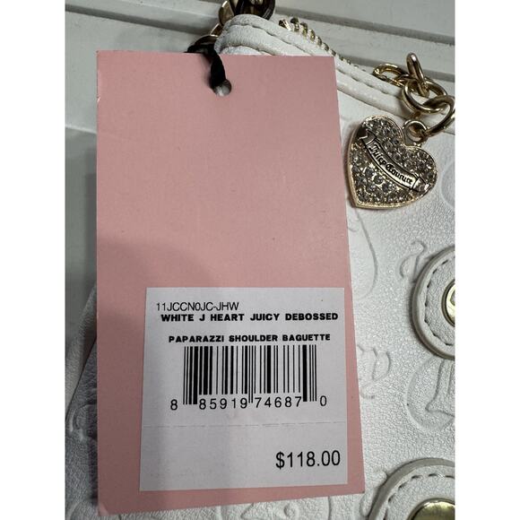 Juicy Couture White Shoulder Bag Debossed Embossed Vegan Leather Purse NWT $118 - Picture 3 of 7